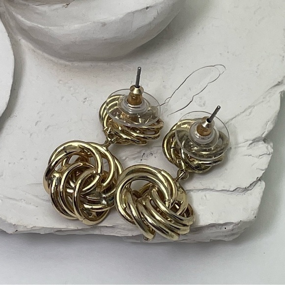 Gold Tone Double Knot Dangle Earrings - Picture 3 of 5